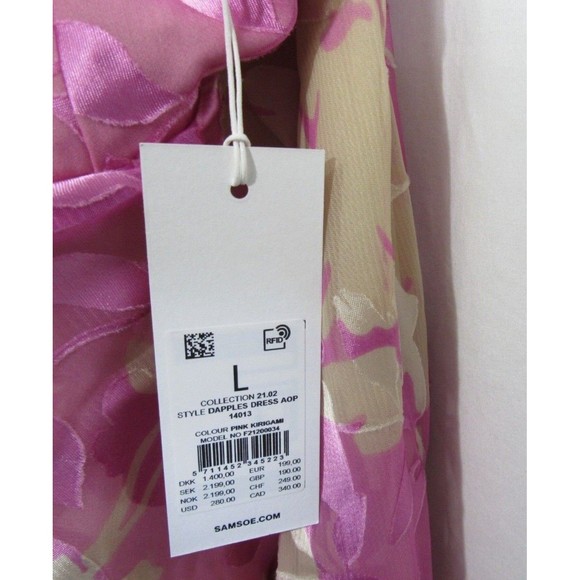 Samsoe Samsoe Pink Kirigami Floral Dapples Ruched Satin Burnout Dress Large NWT - Picture 5 of 6